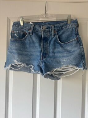 Levi's Distressed Light Blue Denim Cutoff Shorts
